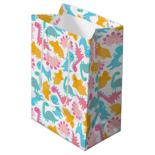 Fun Pink & Teal Dinosaur Pattern Medium Gift Bag