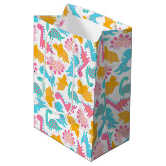 Fun Pink & Teal Dinosaur Pattern Medium Gift Bag