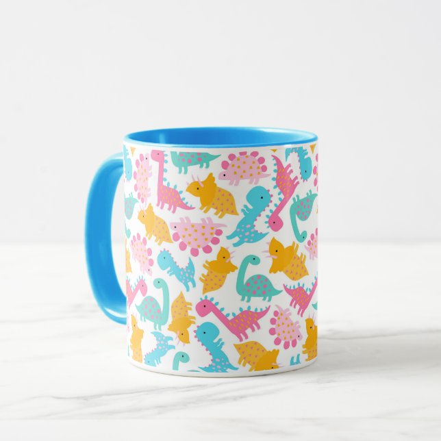 Fun Pink & Teal Dinosaur Pattern Mug (Front Left)