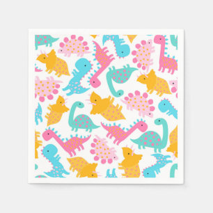 Fun Pink & Teal Dinosaur Pattern Napkins