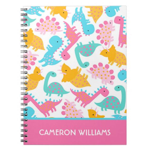 Fun Pink  Teal Dinosaur Pattern Notebook