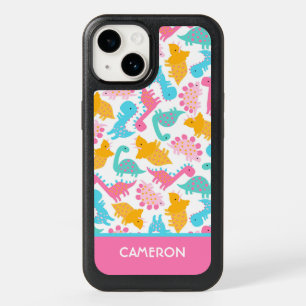 Fun Pink & Teal Dinosaur Pattern OtterBox iPhone 14 Case
