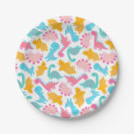 Fun Pink &amp; Teal Dinosaur Pattern Paper Plates