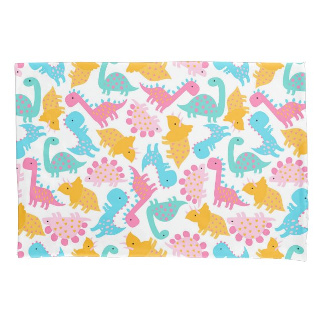 Fun Pink & Teal Dinosaur Pattern Pillow Case (Front)