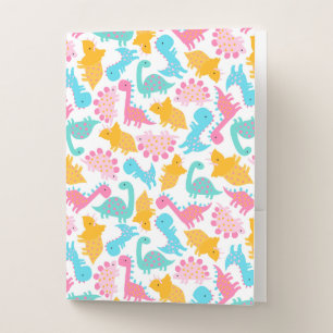 Fun Pink & Teal Dinosaur Pattern Pocket Folder