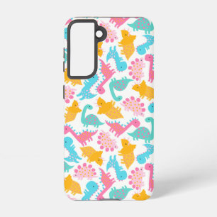 Fun Pink & Teal Dinosaur Pattern Samsung Galaxy S21 Case