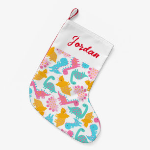 Fun Pink & Teal Dinosaur Pattern Small Christmas Stocking