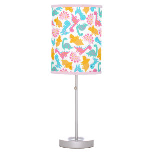 Fun Pink & Teal Dinosaur Pattern Table Lamp