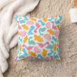 Fun Pink &amp; Teal Dinosaur Pattern Throw Pillow