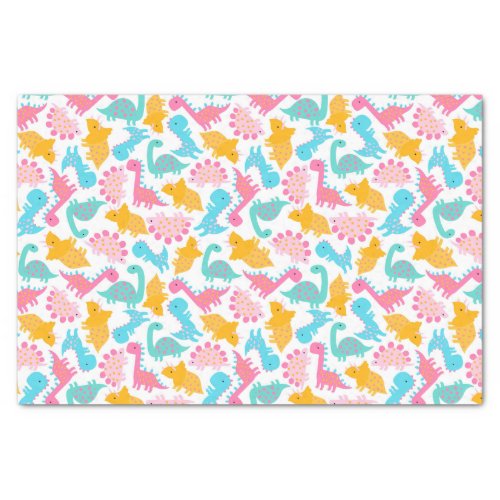 Fun Pink  Teal Dinosaur Pattern Tissue Paper
