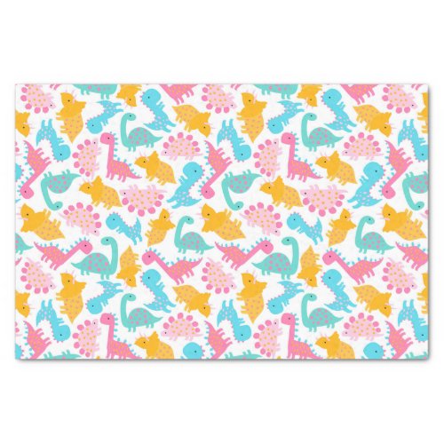 Fun Pink  Teal Dinosaur Pattern Tissue Paper