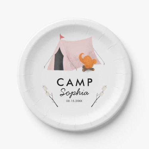 Fun Pink Tent Camping Birthday Party Paper Plates