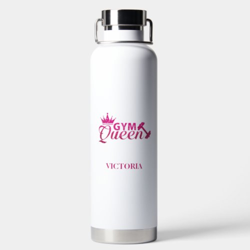 Fun pink text personalised faux glitter Gym Queen Water Bottle