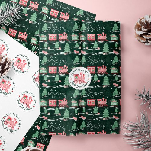 Fun Pink Vintage Train Christmas Tree Delivery Tissue Paper