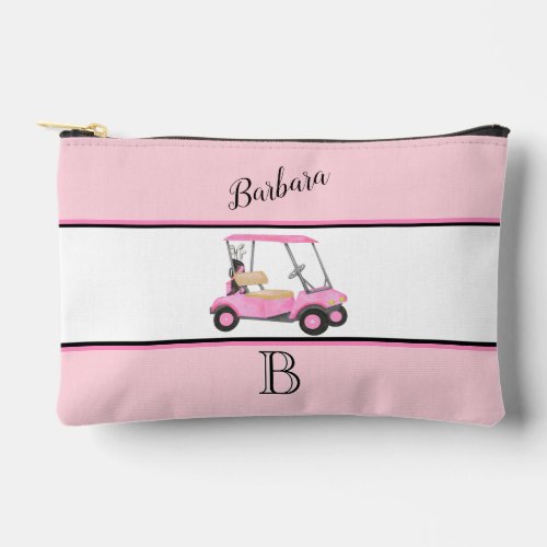 Fun Pink Watercolor Golf Cart Monogram Name  Accessory Pouch