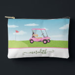 Fun Pink Watercolor Golf Cart  Personalized Name Accessory Pouch<br><div class="desc">A touch of golf spirit for the girl-friend in your life, who'll have fun with this one -- a fun watercolor golf cart for the golf lover who likes to play with style -- or just loves to play -- personalized with first name -- custom and unique. Or, get one...</div>