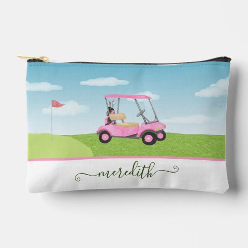 Fun Pink Watercolor Golf Cart  Personalized Name Accessory Pouch