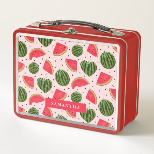 Fun Pink Watermelon Summer Fruit Pattern Metal Lunch Box