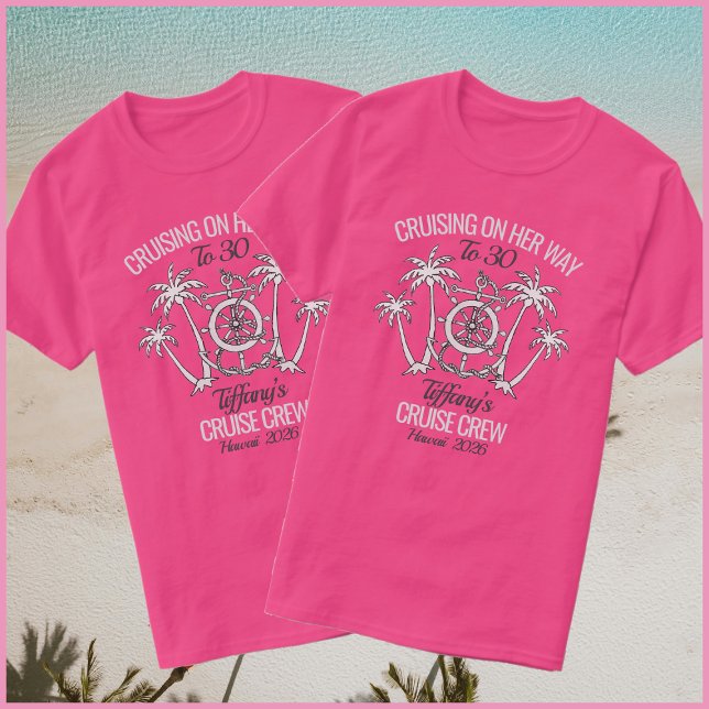 Fun Pink & White Birthday Cruise 2026 Group T-Shirt (Creator Uploaded)