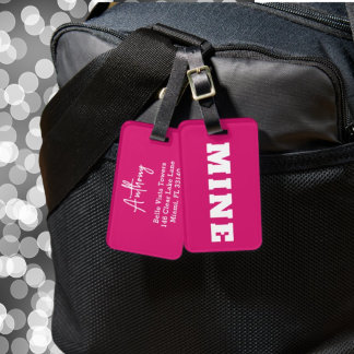 Fun Pink White MINE Personalized Luggage Tag
