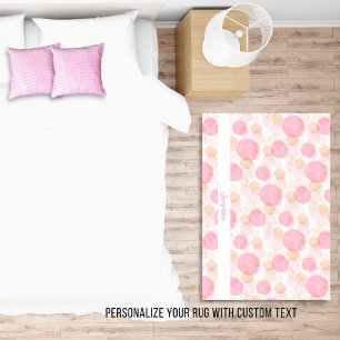 Fun Pink White Watercolor Circle Personalized Name Rug