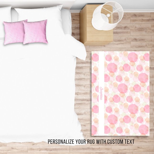 Fun Pink White Watercolor Circle Personalized Name Rug (Creator Uploaded)