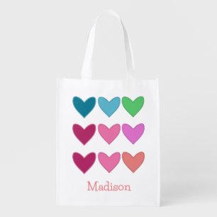 Fun Pink With Hearts Colorful Girls Grocery Bag
