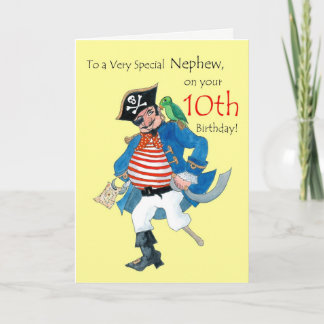 Fun Pirate 10th Birthday Card for Nephew on Yellow