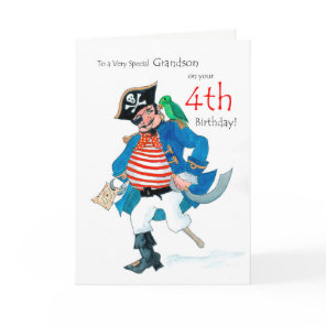 Fun Pirate 4th Birthday Card for Grandson