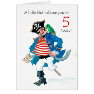 Fun Pirate and Parrot 5th Birthday Cards
