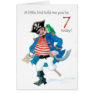 Fun Pirate and Parrot 7th Birthday Cards