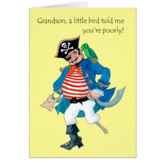 Fun Pirate and Parrot Get Well for Grandson Cards