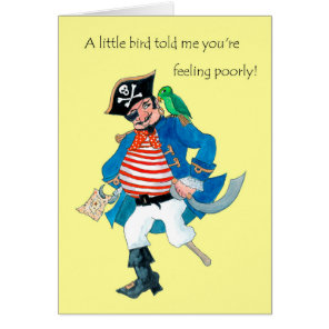 Fun Pirate and Parrot Get Well for Kids Cards