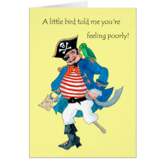 Fun Pirate and Parrot Get Well for Kids Cards