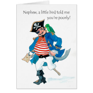 Fun Pirate and Parrot Get Well for Nephew Cards