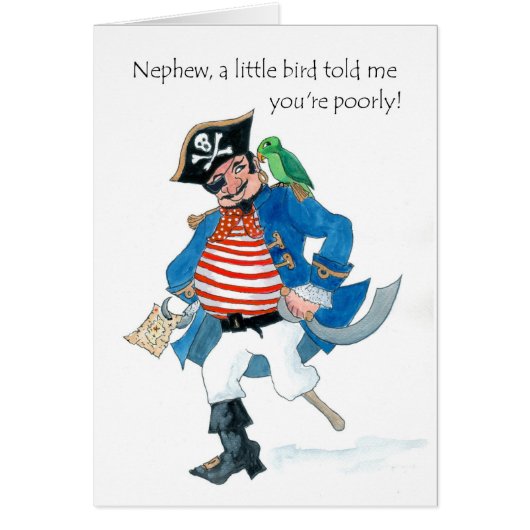 Fun Pirate and Parrot Get Well for Nephew Cards (Front)