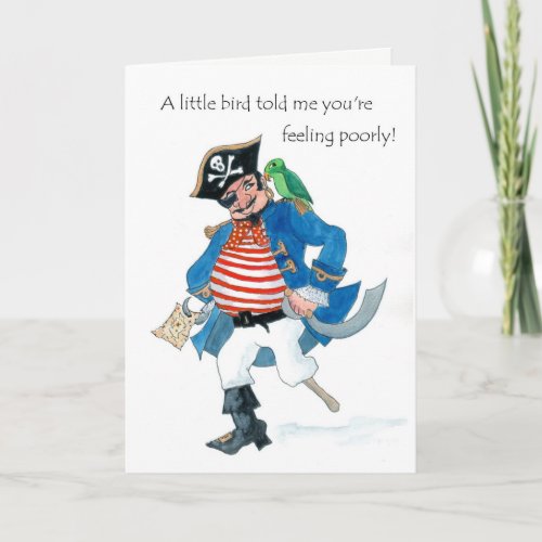 Fun Pirate and Parrot Get Well on White Card