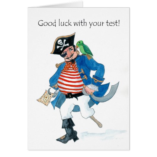Fun Pirate and Parrot Good Luck with Test Cards (Front)