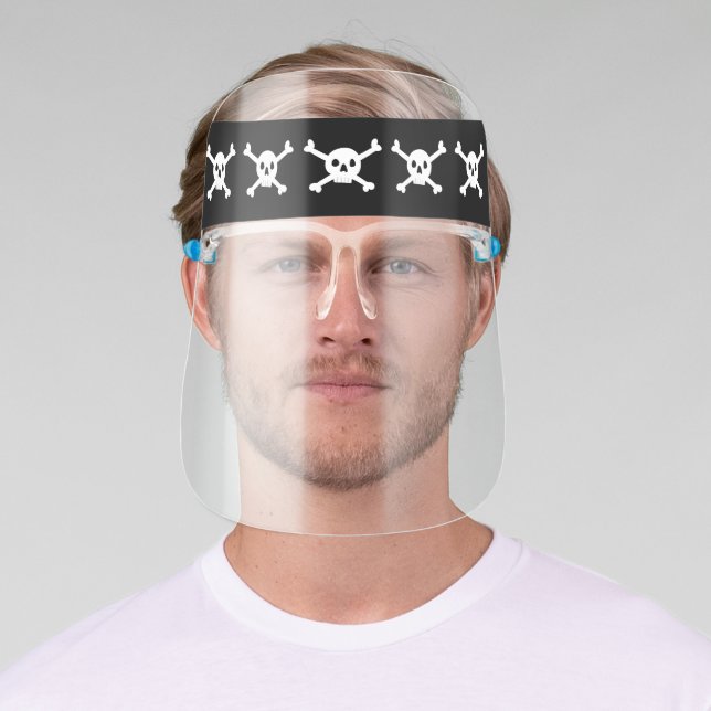 Fun Pirate Black and White Skull and Crossbones Face Shield (Insitu)