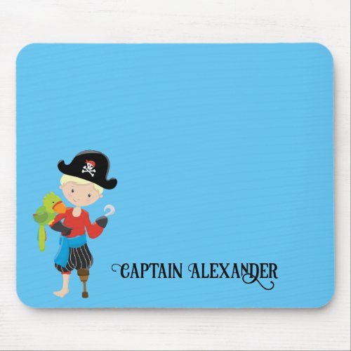 Fun Pirate Boy Parrot Blue Personalized Mouse Pad