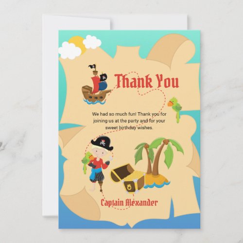 Fun Pirate Boy Treasure Map Custom Thank You Card