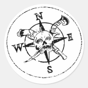 Fun Pirate Compass Logo Classic Round Sticker