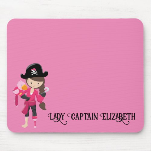Fun Pirate Girl Parrot Pink Personalized Mouse Pad