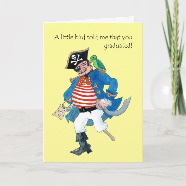 Fun Pirate, Parrot Graduation Congratulations Card (Front)