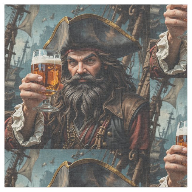 Fun Pirate Raising His Glass Humor  Fabric (Close Up)
