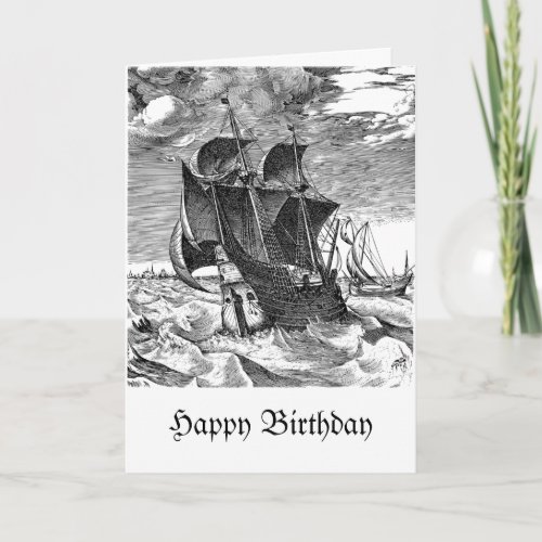 Fun Pirate Ship and Whale Birthday Humor Card