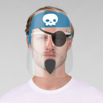 Fun pirate w/ blue bandana, eye patch, beard, scar face shield