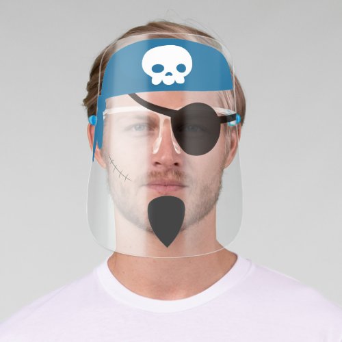 Fun pirate w blue bandana eye patch beard scar face shield