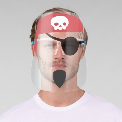 Fun pirate w red bandana eye patch beard scar face shield