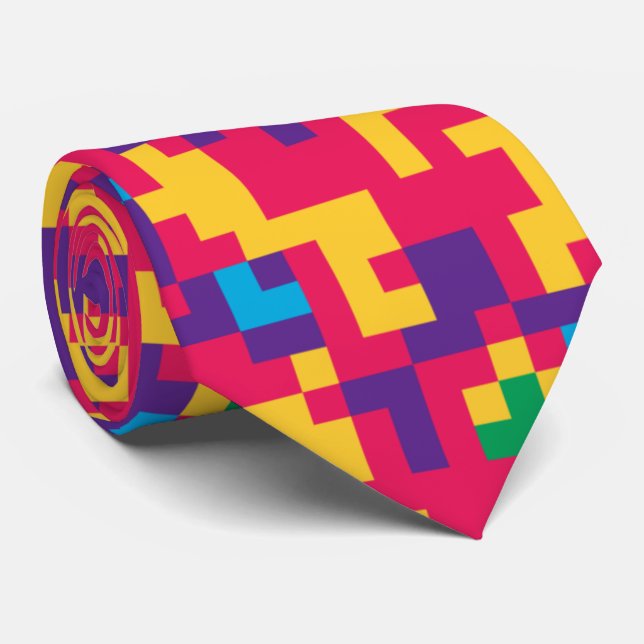 fun pixel pattern colors neck tie (Rolled)